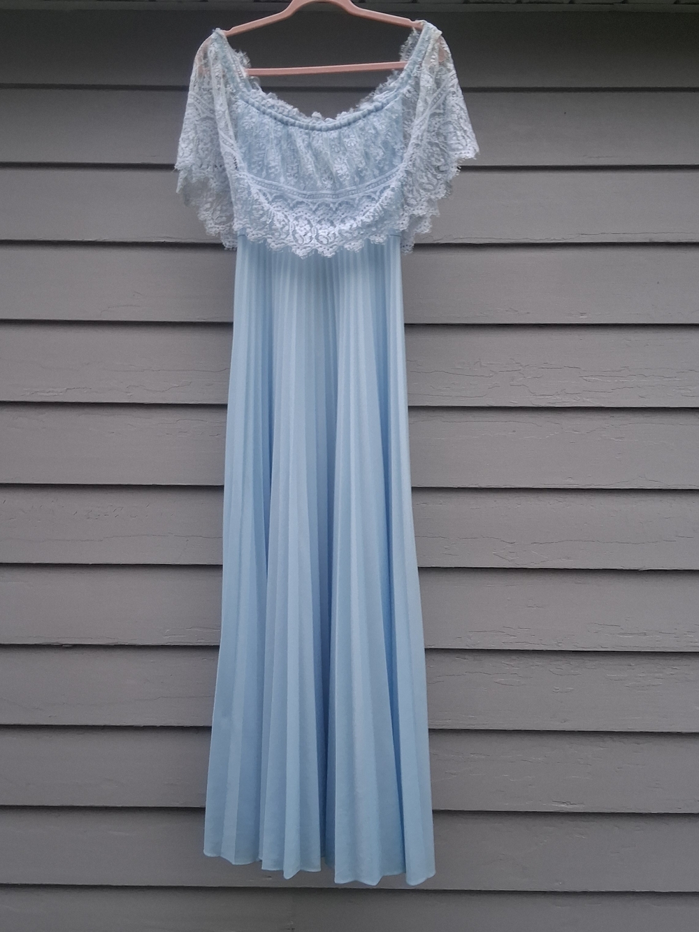 Light Blue Lace Off-Shoulder Maxi Dress